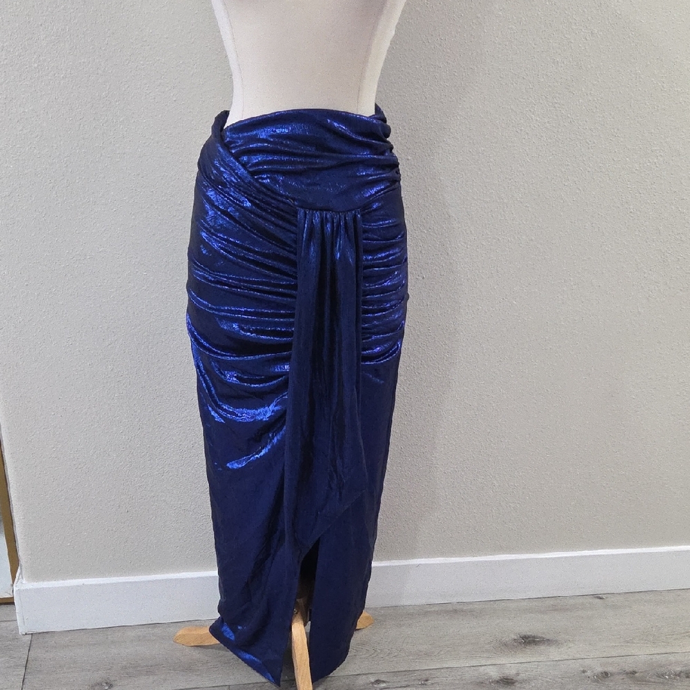 House of Landon Blue Maxi Ruched Pencil Skirt